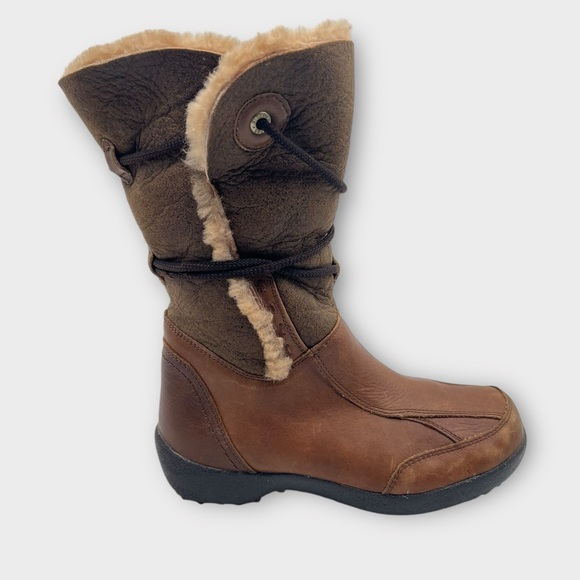Blondo AquaProtect Brown Leather Wrap Straps Shearling Winter Boots Size 6.5 - Picture 1 of 8